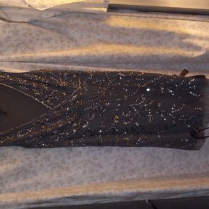 Brown sleeveless beaded and sequined dress by Adrianna Papell